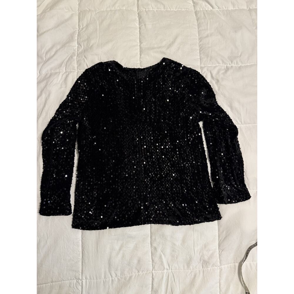 Women’s Black Sparkling Sequins Pearl Blazer Size Large Evening Party Wedding - Picture 2 of 12